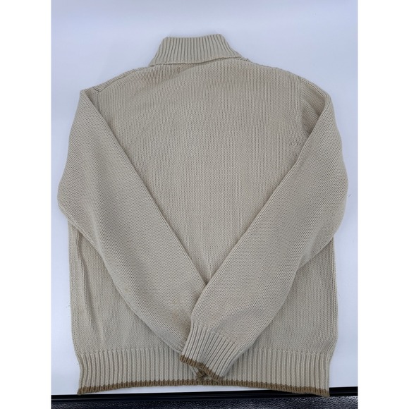 Eddie Bauer Fishermans Sweater Large Mens‎ Cable Knit Mock Neck Button Beige - Picture 13 of 15